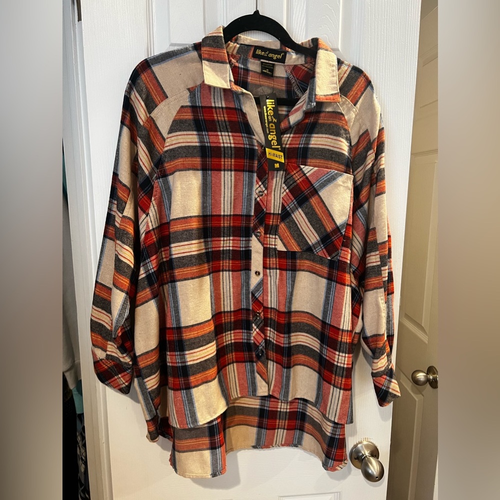 NWT Like an Angel plaid flannel top size M